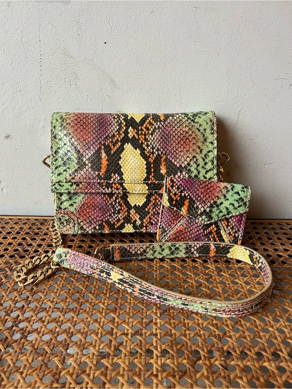 2013 Alice & Olivia Clee Snake Embossed Crossbody Bag with Card Holder